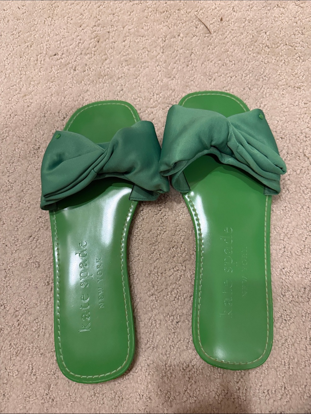 kate spade Green Bow Slide Sandals with Knot Detail